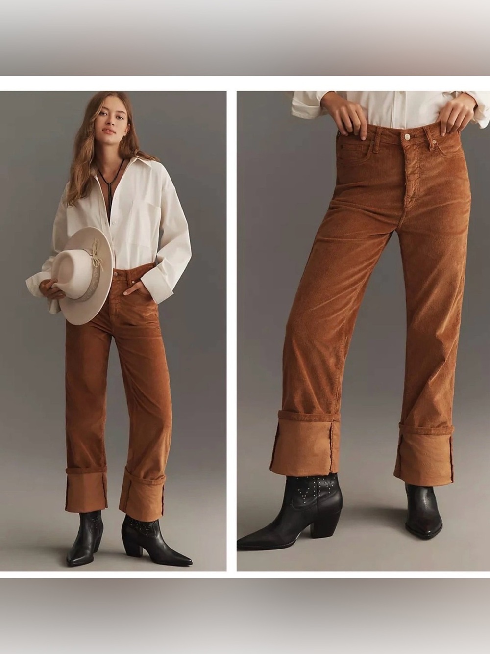 ANTHROPOLOGIE x PILCRO Scotty Cuffed Corduroy High Rise Jean Brown Sz 28